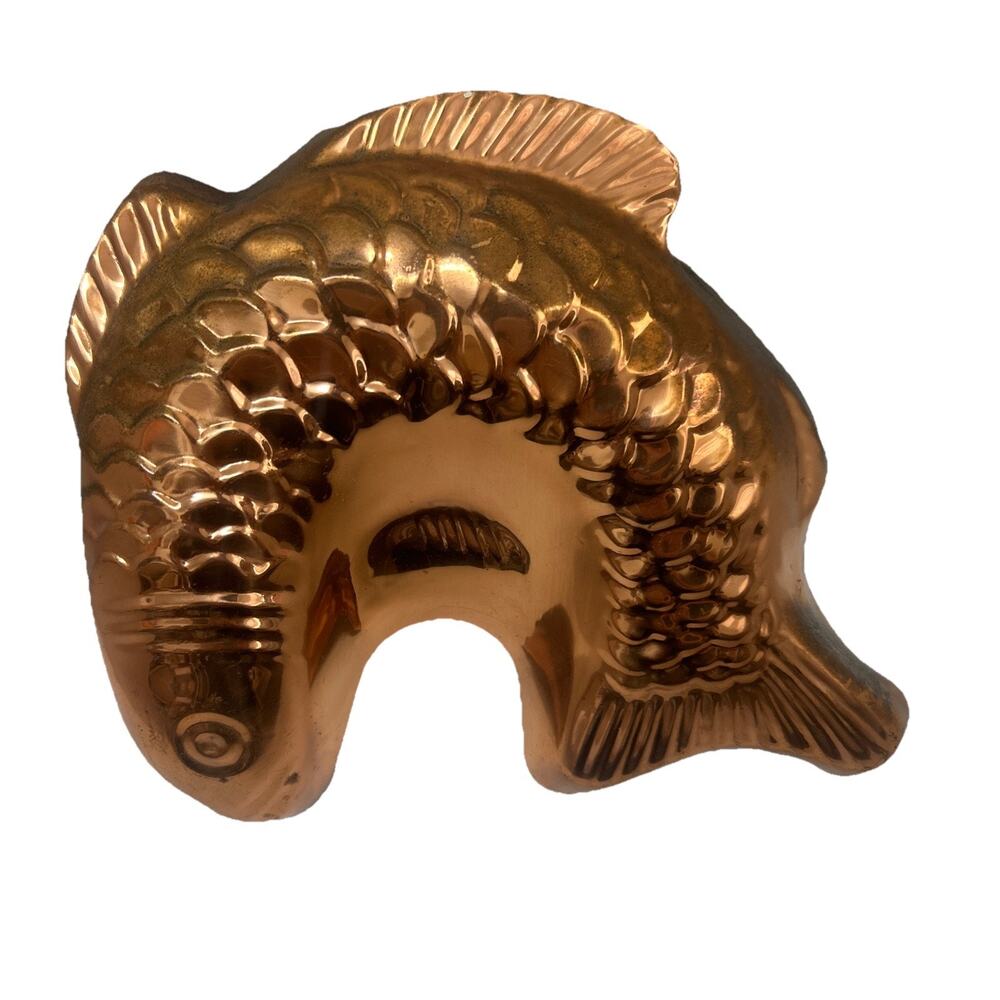 Vintage Fish Cake Jello Mold Copper Plated Tin Wall Hanging Decor Made in Korea